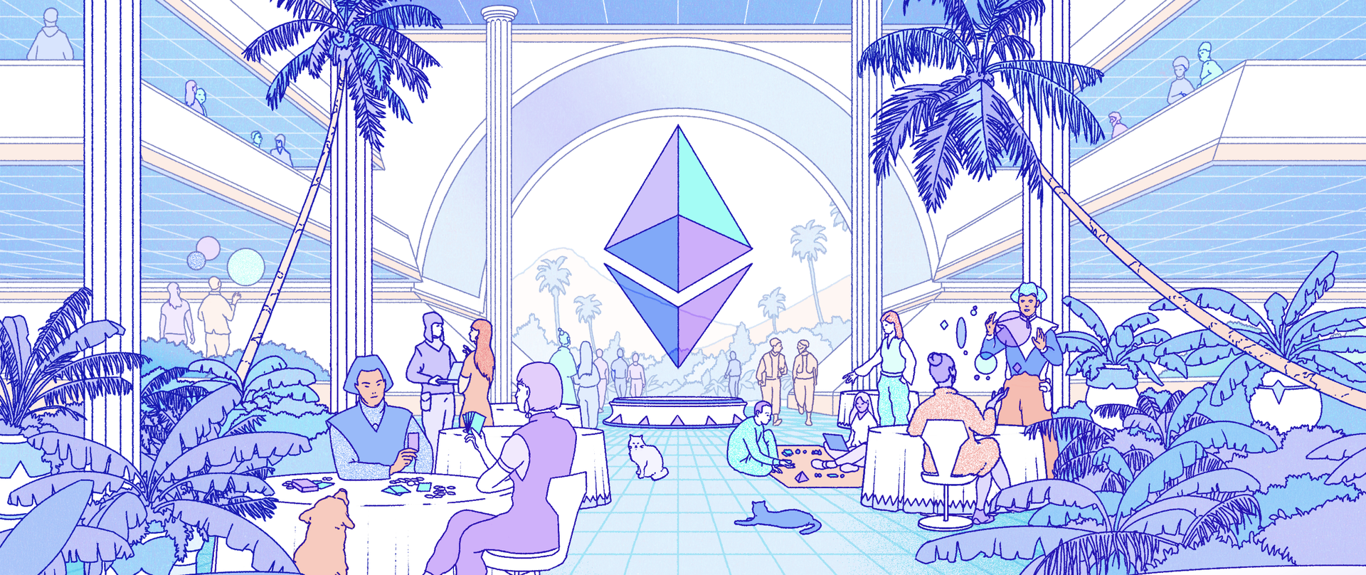 Imaginea unui oraș futurist care reprezintă ecosistemul Ethereum.
